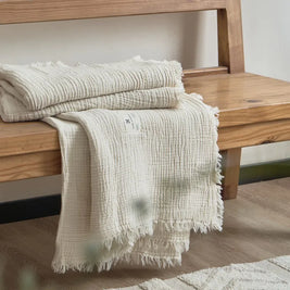 Four Layer Cotton Gauze Blanket with Tassels, Breathable Sofa Throw & Bed Blanket, 100% Cotton, 7 Colors, 2 Sizes