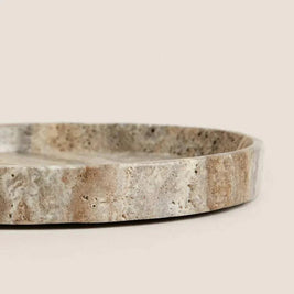 Travertine Round Tray, Stone Coffee Table Tray & Vanity Catchall, 7.9-9.8in