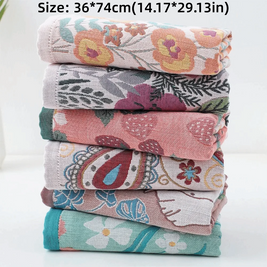 Printed Gauze Face Towel, Soft Absorbent Cotton Hand Towel for Children, Decorative, 6 Designs, 14x29in