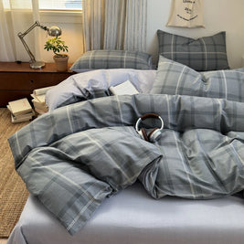 Checked & Plaid Duvet Cover Set with 2 Pillowcases, 100% Cotton Twill, 200 Thread Count, No Filling, 8 Designs, 4 Sizes