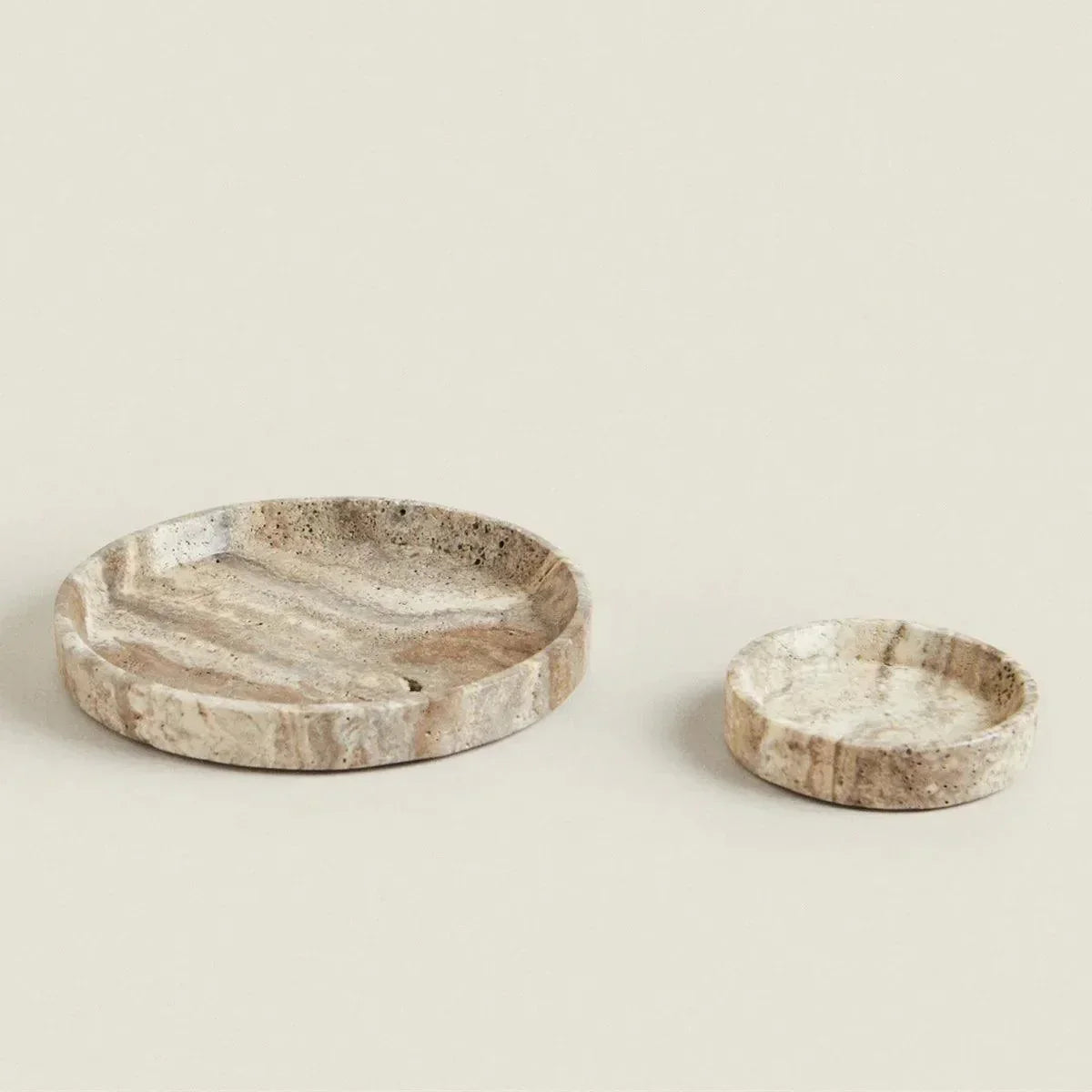 Travertine Round Tray, Stone Coffee Table Tray & Vanity Catchall, 7.9-9.8in