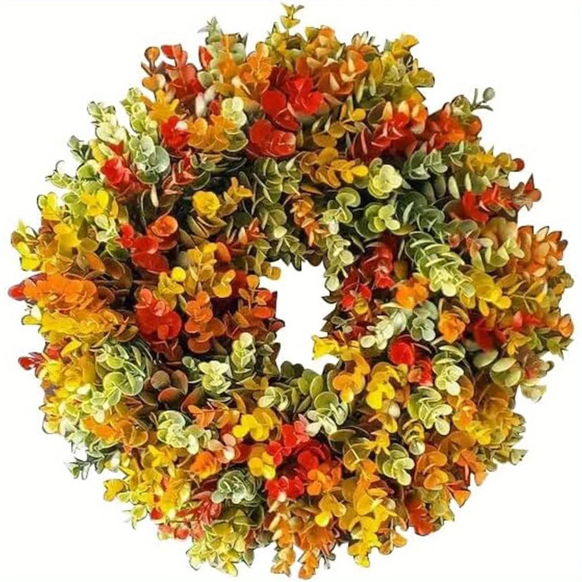 Pack of 2 Fall Wreaths for Front Door, Artificial Autumn Leaf Wreath in Red, Orange & Gold, Indoor Door & Wall Decor, 13.8 or 17.7in