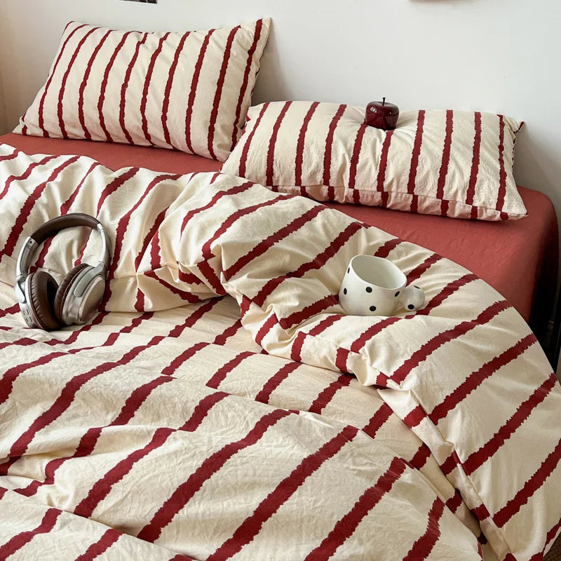 Striped Duvet Cover Set with Pillowcases, Soft Lightweight Fade Resistant Bedding, Cover Only, 5 Colors, 11 Sizes
