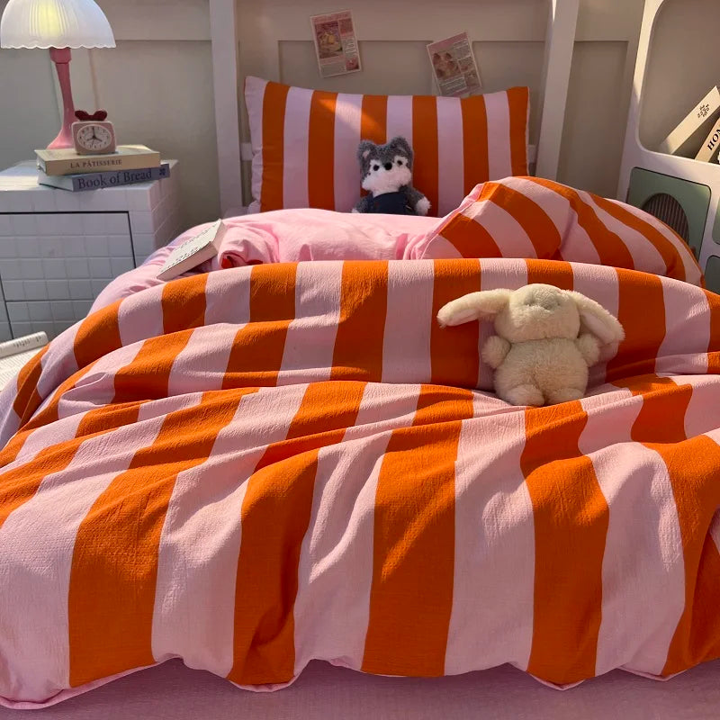Striped Duvet Cover Set with 2 Pillowcases, Soft Lightweight Bedding Set, Cover Only No Filling, 12 Sizes