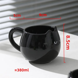 Pack of 4 Black Cat Mugs, Ceramic Cat Shaped Coffee Cup with Ears, Glossy Black Halloween & Everyday Mug, 13oz, 3.3in