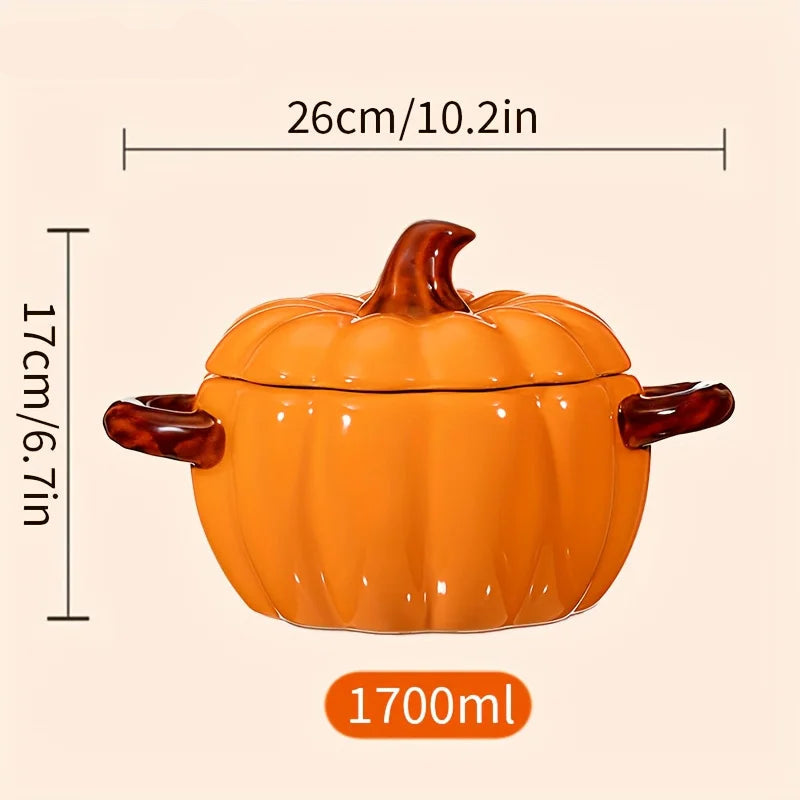 Ceramic Pumpkin Casserole Dish with Lid, Oven Safe Baking & Serving Pot for Halloween & Thanksgiving, 3 Sizes, 13.5-57oz