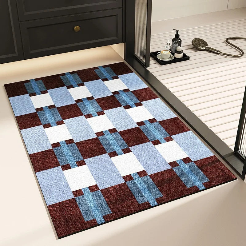 Checkerboard Bath Mat in Geometric Check, Minimalist Bathroom & Entryway Mat, Non Slip Absorbent, 8 Colors, 16x24in
