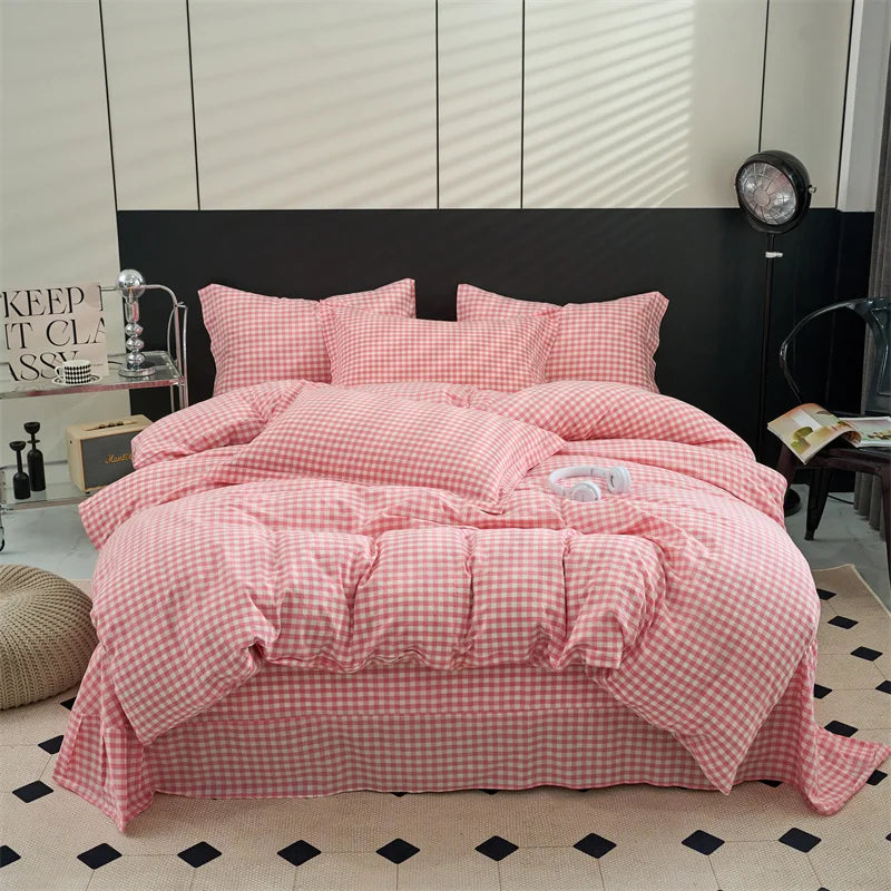 Plaid & Gingham Duvet Cover Set with 2 Pillowcases, 100% Cotton Bedding, 200 Thread Count, No Filling, 16 Colors, 4 Sizes