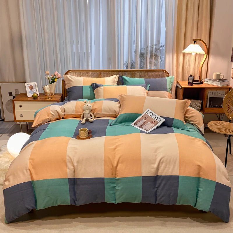 Retro Print Bedding Set of 4 with Duvet Cover, Flat Sheet & 2 Pillowcases, 100% Cotton, Brushed Finish, 23 Designs, 2 Sizes