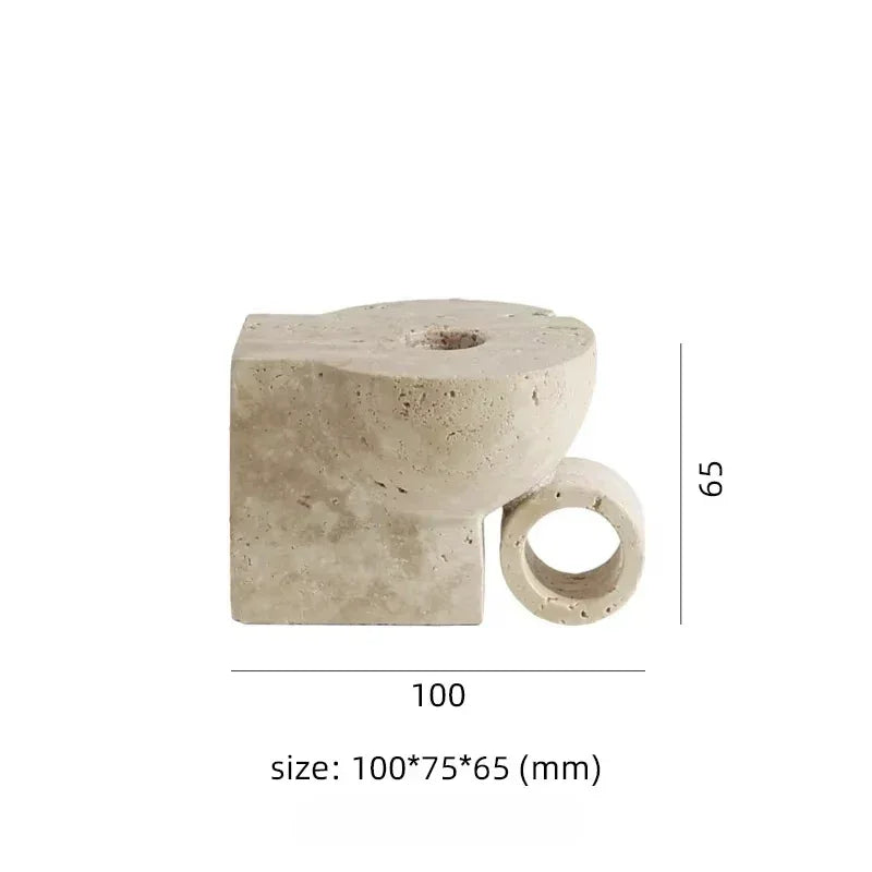 Marble Taper Candle Holder, Sculpted Stone Candlestick, 3.9-5.7in, 3 Styles