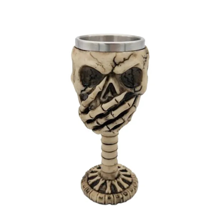 Pack of 3 3D Skull Mug & Goblet, Halloween Resin Skull Cup with Stainless Steel Liner, Gothic Bar & Party Drinkware, 9 Styles, 180-500ml