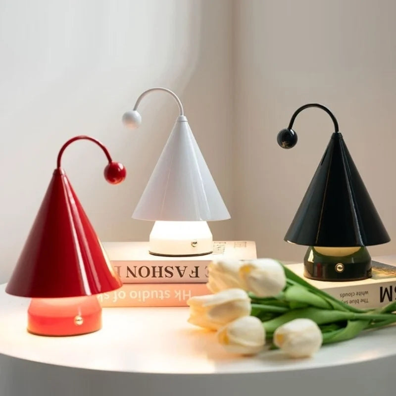 Cordless Table Lamp, Rechargeable Cone Lamp, Dimmable 3 Color LED, 7.9in
