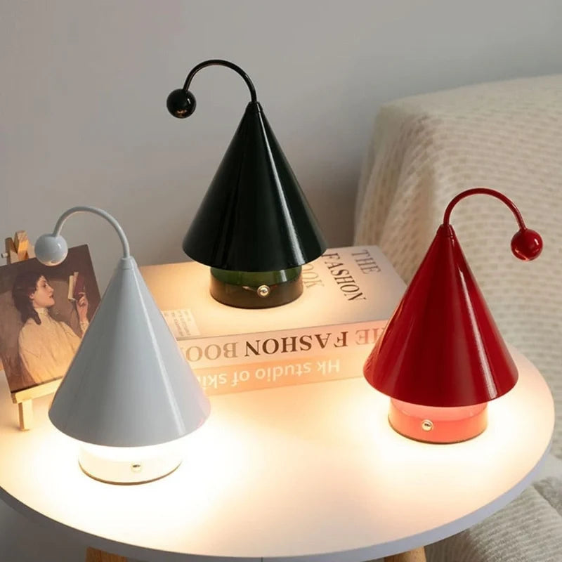 Cordless Table Lamp, Rechargeable Cone Lamp, Dimmable 3 Color LED, 7.9in