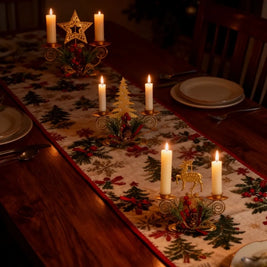 Christmas Candlestick Holders, Set of 3 Iron Taper Holders, Pine & Berry