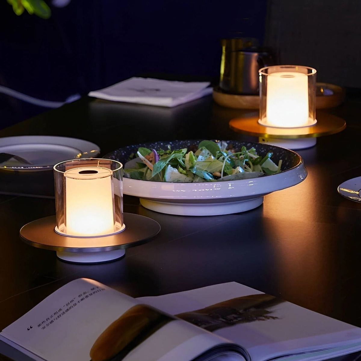 Cordless Candle Lamp, Rechargeable LED Table Lamp, Hand Wave Dimming, 6in