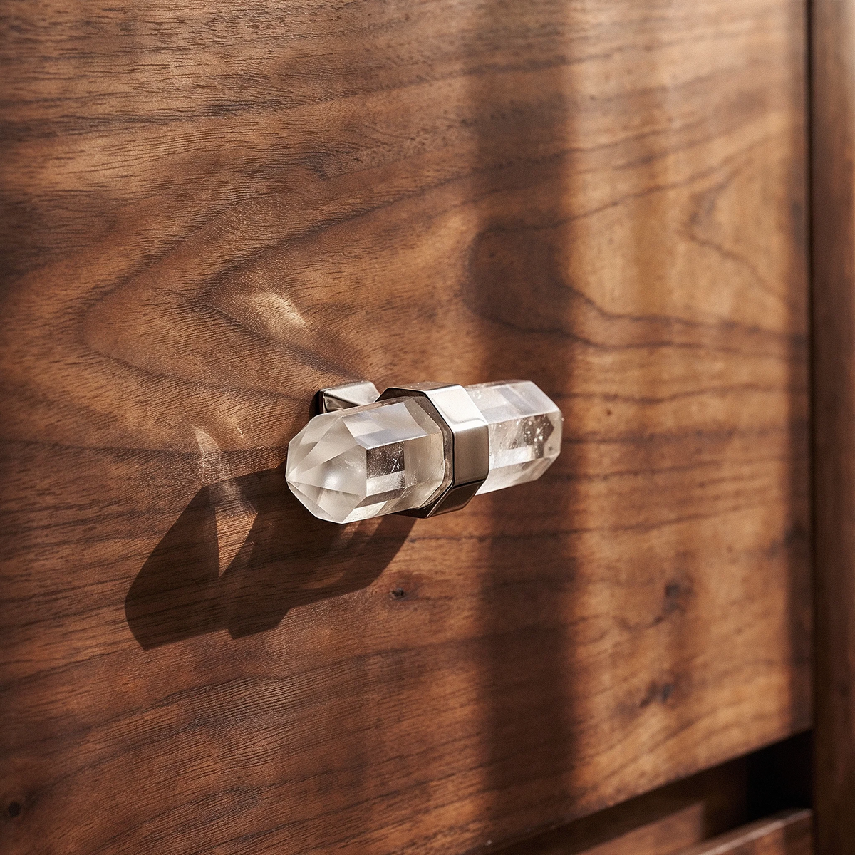 Natural Crystal Cabinet Knobs & Drawer Pull Bars, Modern Kitchen & Dresser Hardware, Chrome & Brass-Finish, Set of 2, 2.7-3.7in