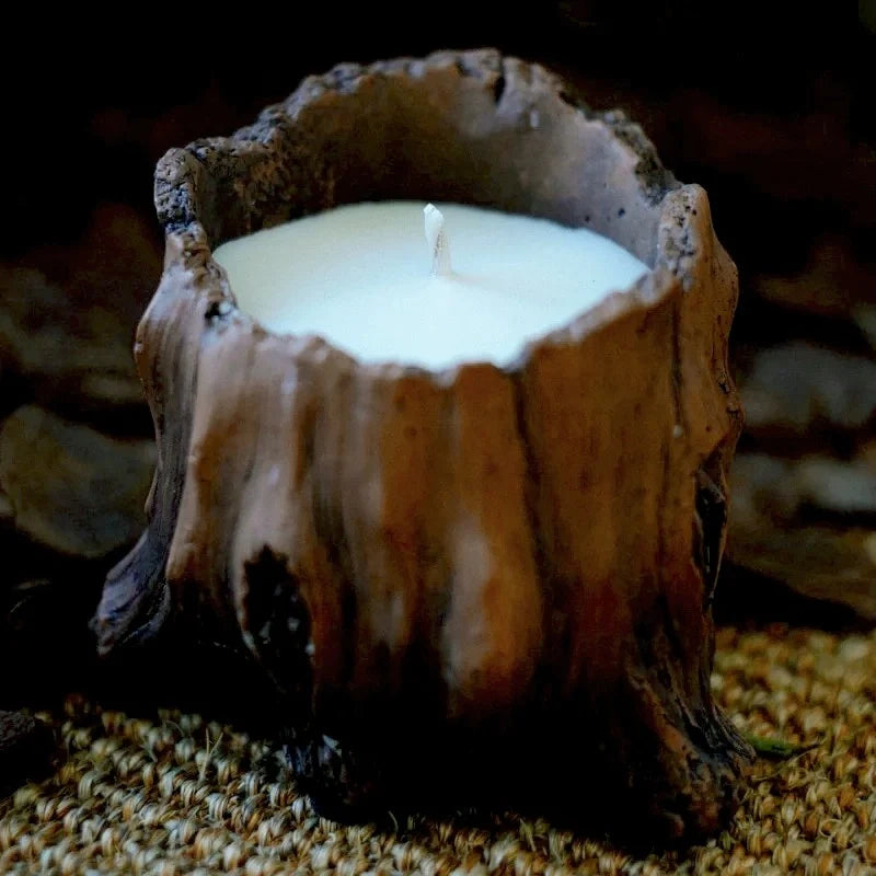 Cement Candle Holder, Tree Stump Candle Vessels for Wax Sand, 6 Shapes