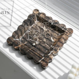 Travertine Jewelry Tray, Scalloped Square Perfume Tray for Dresser, 7.9in