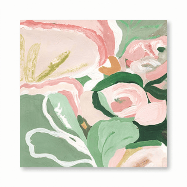 Abstract Bloem – Sage Groen & Roze Schilderij - Volsani