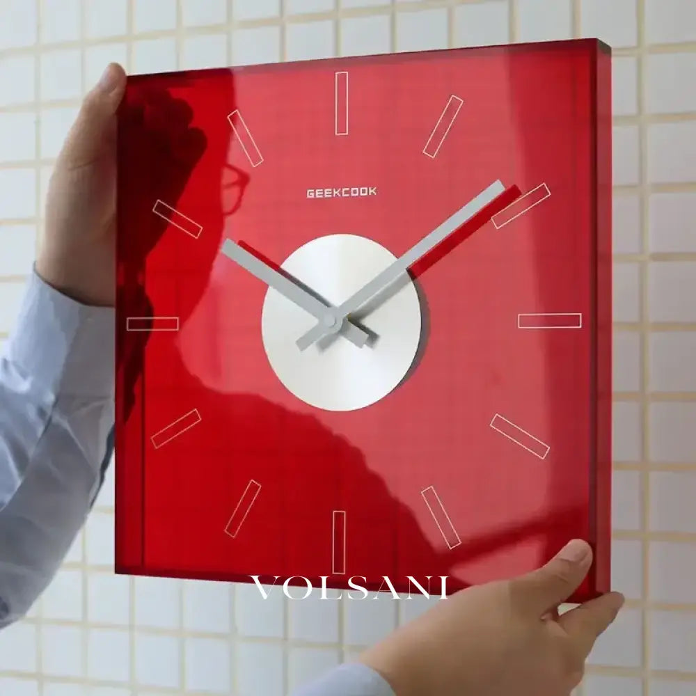 Acrylic Wall Clock with Square Frame Silent Living Room & Study Clock Quartz Movement 4 Colors 11.8in - Decor > Clocks