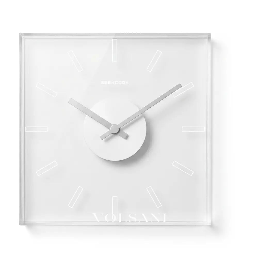 STIJN acrylic square wall clock in white on white background