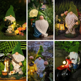 Solar Garden Gnomes, Light Up Resin Gnome Statues, Dusk Sensor, 6 Styles