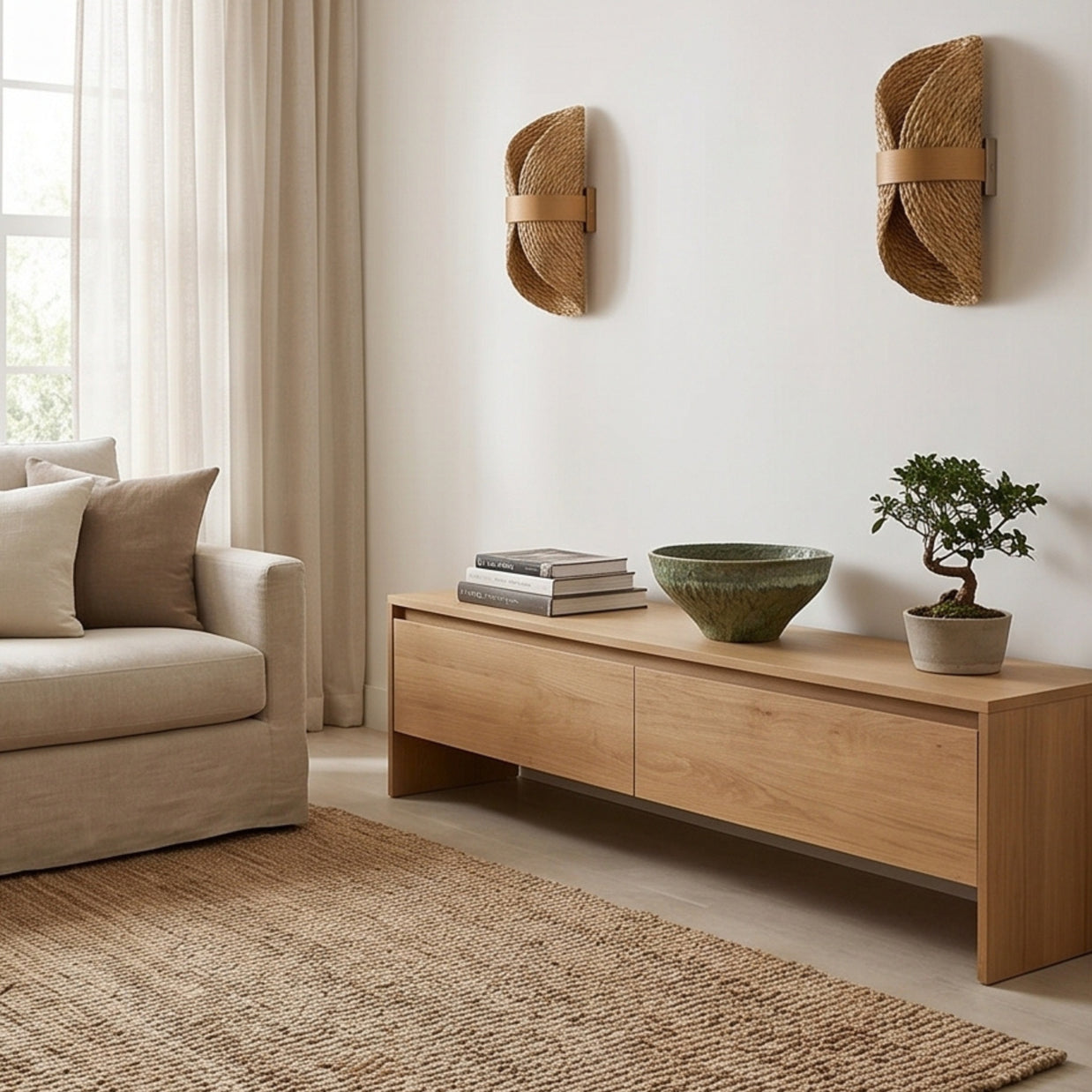 AKARI: Japanse Rotan Wandlamp met Henneptouw