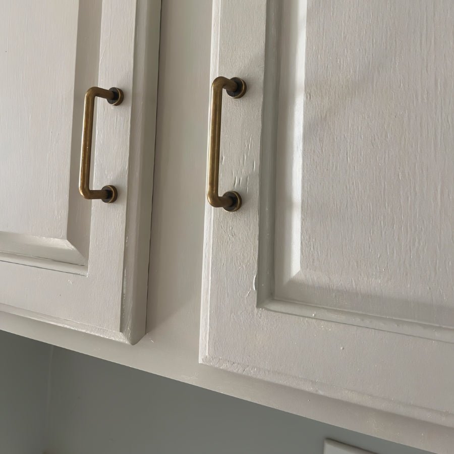 Zinc Cylindrical Drawer Pull Bars, Minimalist Kitchen & Wardrobe Hardware, Antique Brass-Look Finish, Set of 2, 3-7.6in