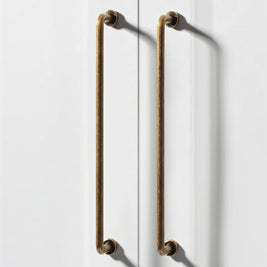 Zinc Cylindrical Drawer Pull Bars, Minimalist Kitchen & Wardrobe Hardware, Antique Brass-Look Finish, Set of 2, 3-7.6in