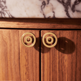 Brass Cabinet Knobs & Drawer Pulls, Gold-Tone Kitchen & Bathroom Hardware, Smooth Rounded Surface, Set of 2, 1.6in Knob & 3.8-5in Bars