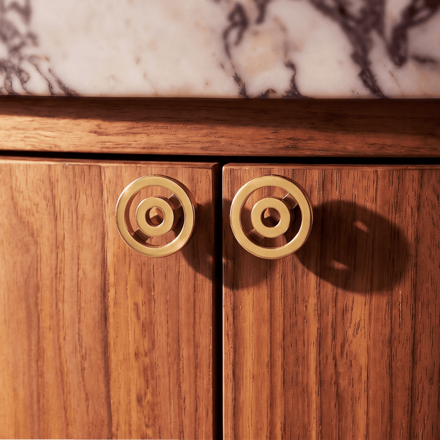 Brass Cabinet Knobs & Drawer Pulls, Gold-Tone Kitchen & Bathroom Hardware, Smooth Rounded Surface, Set of 2, 1.6in Knob & 3.8-5in Bars