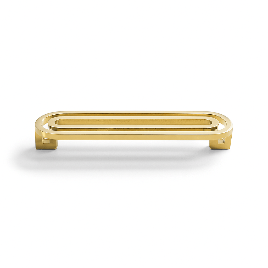 Brass Cabinet Knobs & Drawer Pulls, Gold-Tone Kitchen & Bathroom Hardware, Smooth Rounded Surface, Set of 2, 1.6in Knob & 3.8-5in Bars
