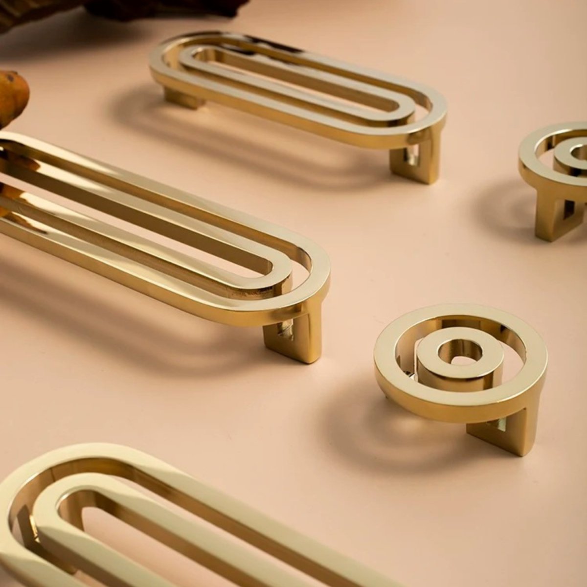 Brass Cabinet Knobs & Drawer Pulls, Gold-Tone Kitchen & Bathroom Hardware, Smooth Rounded Surface, Set of 2, 1.6in Knob & 3.8-5in Bars