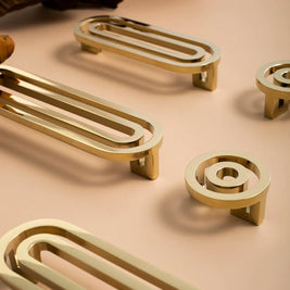 Brass Cabinet Knobs & Drawer Pulls, Gold-Tone Kitchen & Bathroom Hardware, Smooth Rounded Surface, Set of 2, 1.6in Knob & 3.8-5in Bars