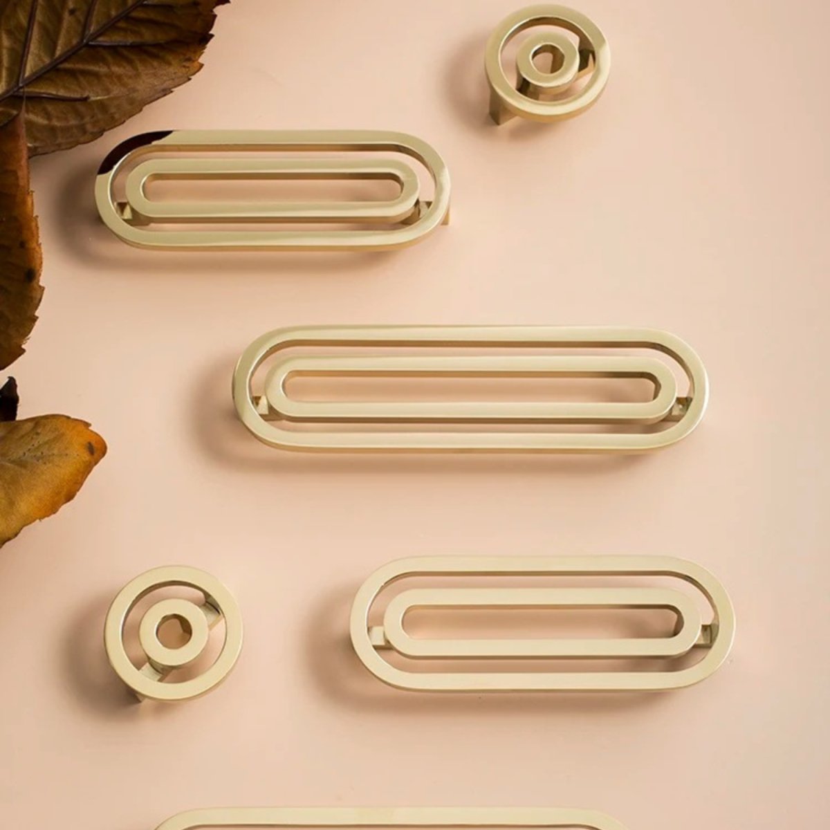 Brass Cabinet Knobs & Drawer Pulls, Gold-Tone Kitchen & Bathroom Hardware, Smooth Rounded Surface, Set of 2, 1.6in Knob & 3.8-5in Bars
