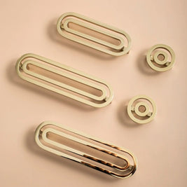 Brass Cabinet Knobs & Drawer Pulls, Gold-Tone Kitchen & Bathroom Hardware, Smooth Rounded Surface, Set of 2, 1.6in Knob & 3.8-5in Bars
