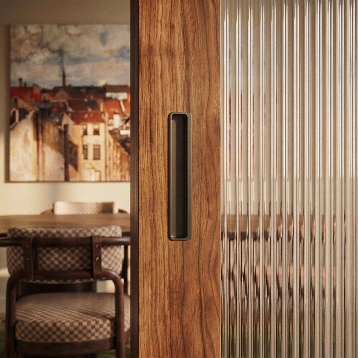 Slotted Sliding Door Handles, Modern Closet & Wardrobe Door Hardware, Golden Black & Grey Tones, Set of 2 Pieces, 6.9 x 1.2in