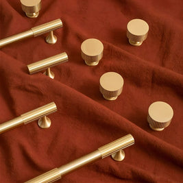 Solid Brass Cabinet Knobs & Drawer Pulls, Minimalist Kitchen & Bedroom Hardware, Tarnish-Resistant Brass, Set of 2, 1.1-12.6in