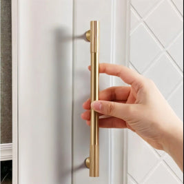 Solid Brass Cabinet Knobs & Drawer Pulls, Minimalist Kitchen & Bedroom Hardware, Tarnish-Resistant Brass, Set of 2, 1.1-12.6in