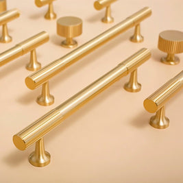 Solid Brass Cabinet Knobs & Drawer Pulls, Minimalist Kitchen & Bedroom Hardware, Tarnish-Resistant Brass, Set of 2, 1.1-12.6in
