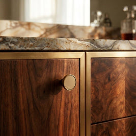 Leather-Wrapped Brass Cabinet Knobs & Pulls, Modern Kitchen & Wardrobe Hardware, Stitched Cylindrical Grip, Set of 2 Pieces, 0.8-6.2in