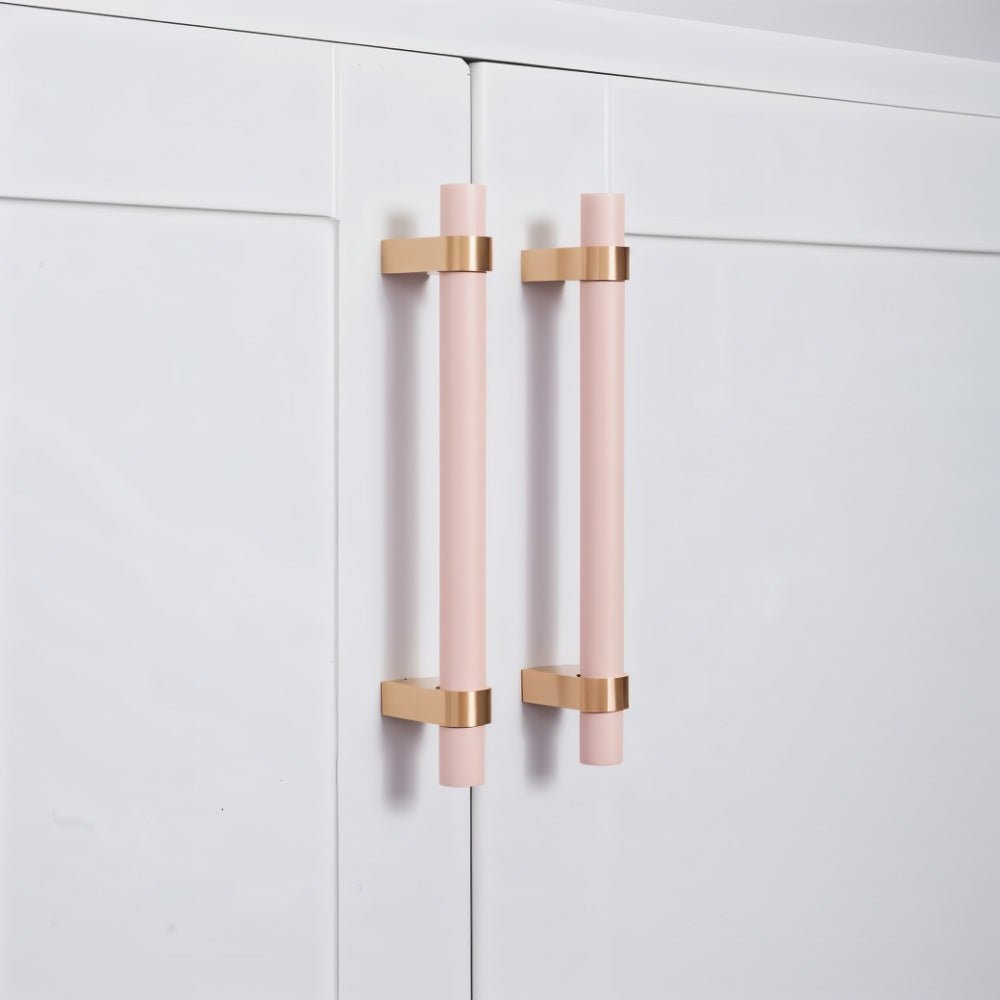 Wood & Brass Cabinet Knobs & Drawer Pulls, Modern Kitchen & Dresser Hardware, White Pink & Black Tones, Set of 2, 2.4-12.6in