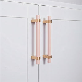 Wood & Brass Cabinet Knobs & Drawer Pulls, Modern Kitchen & Dresser Hardware, White Pink & Black Tones, Set of 2, 2.4-12.6in