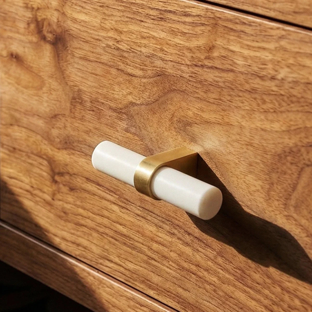 Wood & Brass Cabinet Knobs & Drawer Pulls, Modern Kitchen & Dresser Hardware, White Pink & Black Tones, Set of 2, 2.4-12.6in