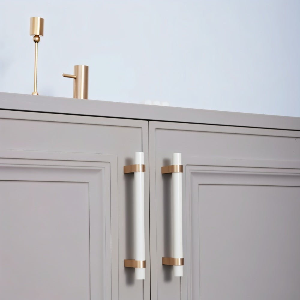 Wood & Brass Cabinet Knobs & Drawer Pulls, Modern Kitchen & Dresser Hardware, White Pink & Black Tones, Set of 2, 2.4-12.6in