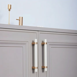 Wood & Brass Cabinet Knobs & Drawer Pulls, Modern Kitchen & Dresser Hardware, White Pink & Black Tones, Set of 2, 2.4-12.6in