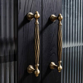 Twisted Fluted Brass Cabinet Knobs & Pulls, Antique Kitchen & Wardrobe Hardware, Antique Finish, Set of 2, 1.2-6.2in
