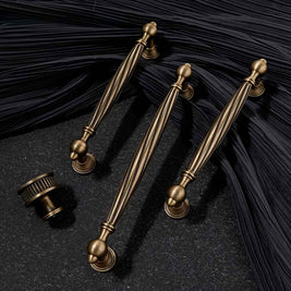 Twisted Fluted Brass Cabinet Knobs & Pulls, Antique Kitchen & Wardrobe Hardware, Antique Finish, Set of 2, 1.2-6.2in