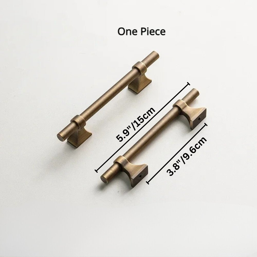 Antique Brass-Finish Cabinet Knobs & Drawer Pulls, Vintage Kitchen & Dresser Hardware, Aged Ergonomic Grip, Set of 2 Pieces, 2.4-12.6in
