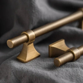 Antique Brass-Finish Cabinet Knobs & Drawer Pulls, Vintage Kitchen & Dresser Hardware, Aged Ergonomic Grip, Set of 2 Pieces, 2.4-12.6in